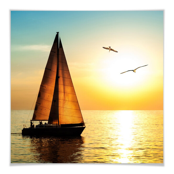 Poster Segelboot im Sonnenuntergang