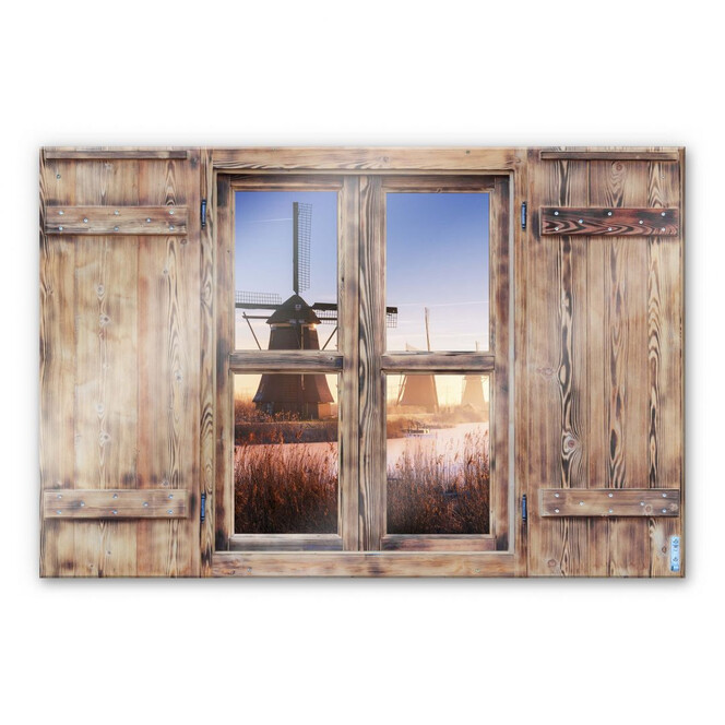 Glasbild 3D Holzfenster - Pablo Kinderdijk 4