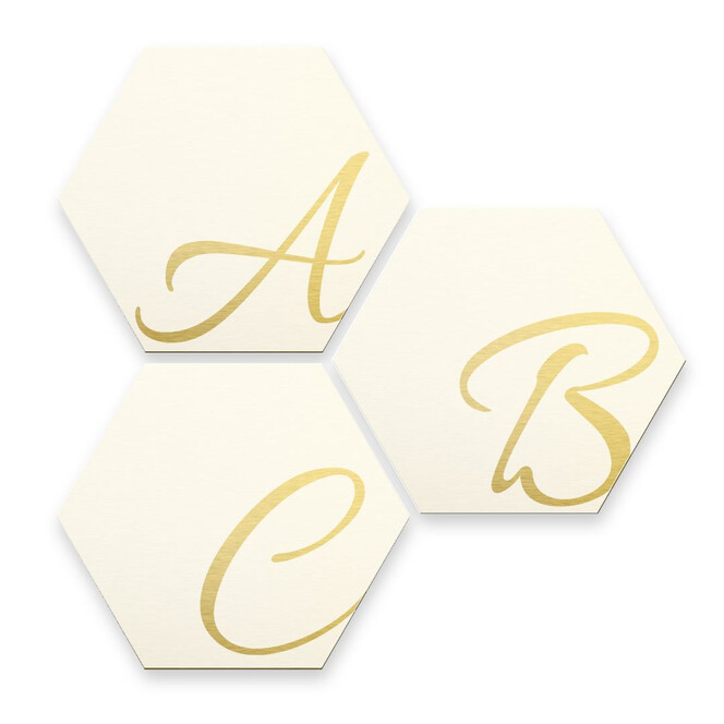 Hexagon Buchstaben - Alu-Dibond Goldeffekt - Weiss