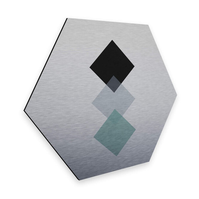 Hexagon - Alu-Dibond Silbereffekt Nouveauprints - Squares aqua