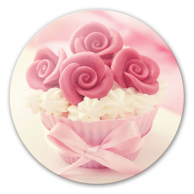 Glasbild Roses on Cupcake - rund