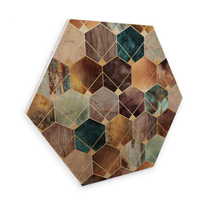 Hexagon - Holz Birke-Furnier - Fredriksson - Gold und Kupfer