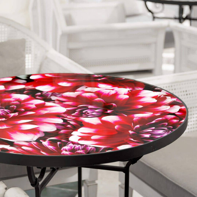 Tischplatte aus Glas - Rote Blütenpracht - Rund