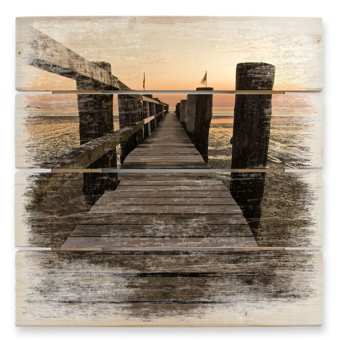 Holzbild Steg im Wattenmeer