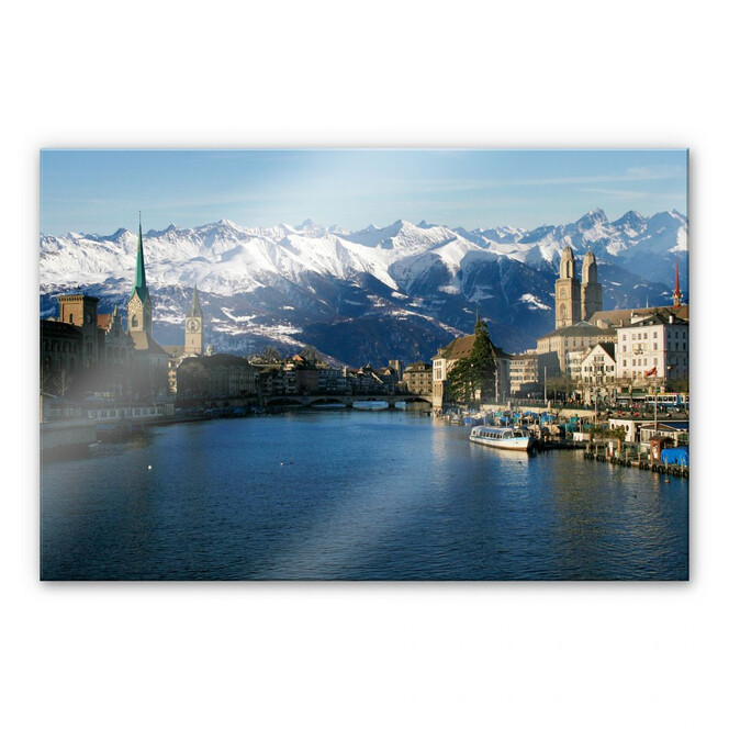 Acrylglasbild Zürichsee mit Alpen