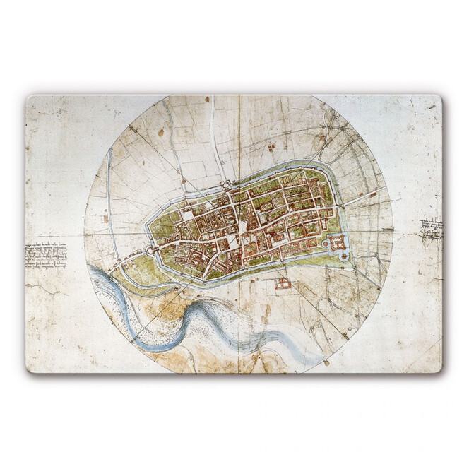 Glasbild da Vinci - Stadtplan von Imola