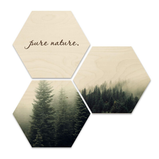 Hexagon - Holz Birke-Furnier - Pure Nature Wald (3er Set)