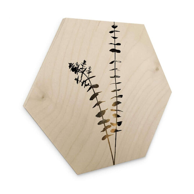 Hexagon - Holz Birke-Furnier Kubistika - Schwarz-Goldener Eukalyptus