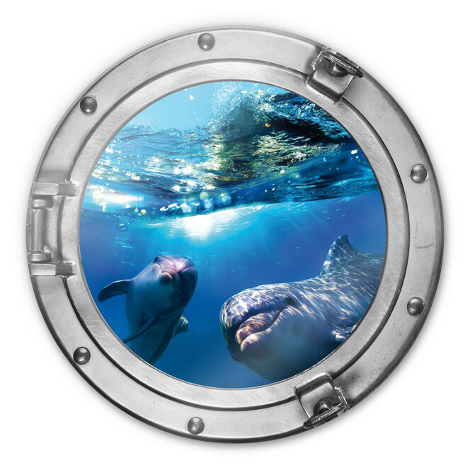 Glasbild 3D Optik Dolphins Underwater - rund