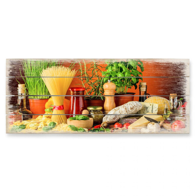 Holzbild Italienisch Kochen - Panorama