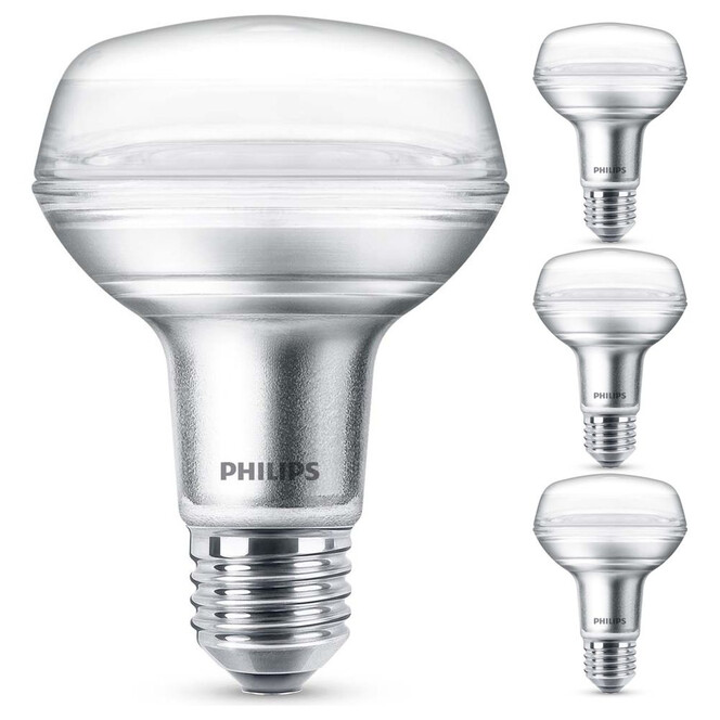Philips LED Lampe ersetzt 100W, E27 Reflektor R80. warmweiss, 670 Lumen, nicht dimmbar, 4er Pack Energieklasse A&