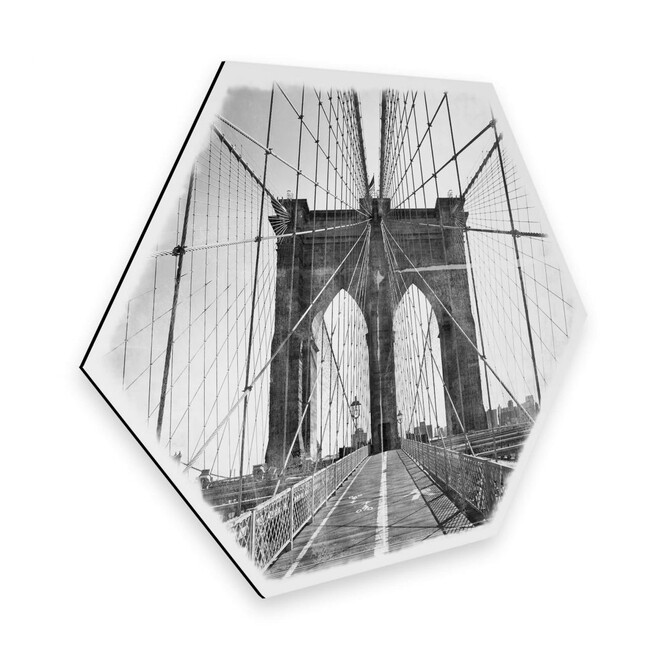 Hexagon - Alu-Dibond - Brooklyn Bridge Perspektive - Shabby