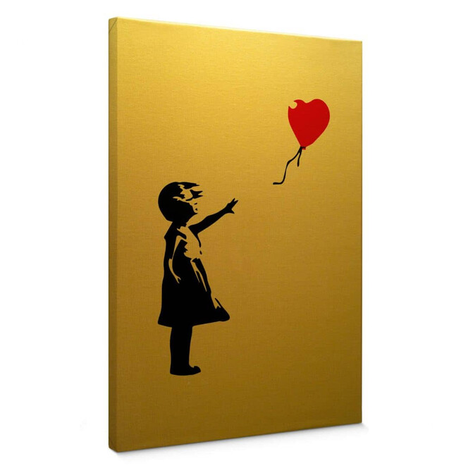 Leinwandbild mit Goldeffekt Banksy - Girl with the red balloon