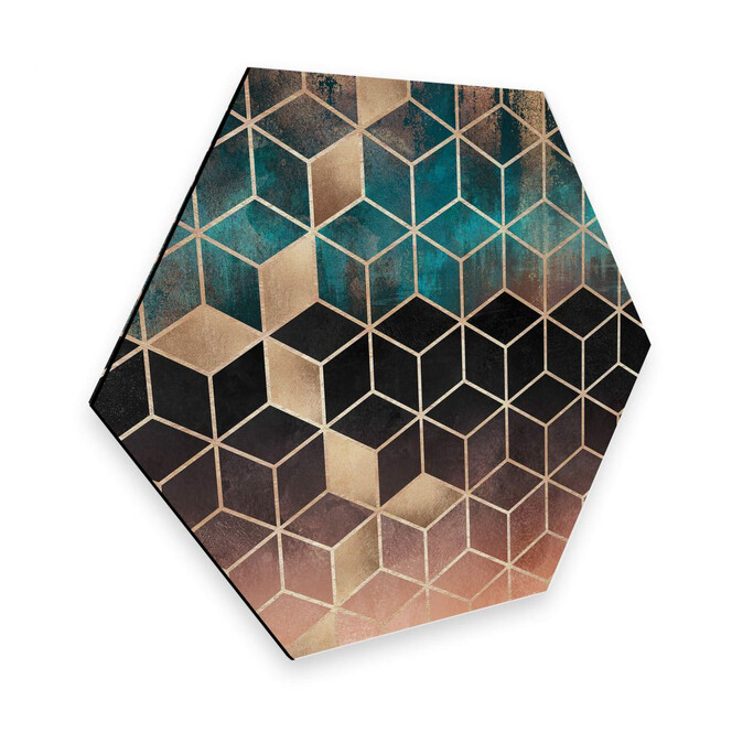Hexagon - Alu-Dibond Fredrikkson - Goldgrüne Geometrie