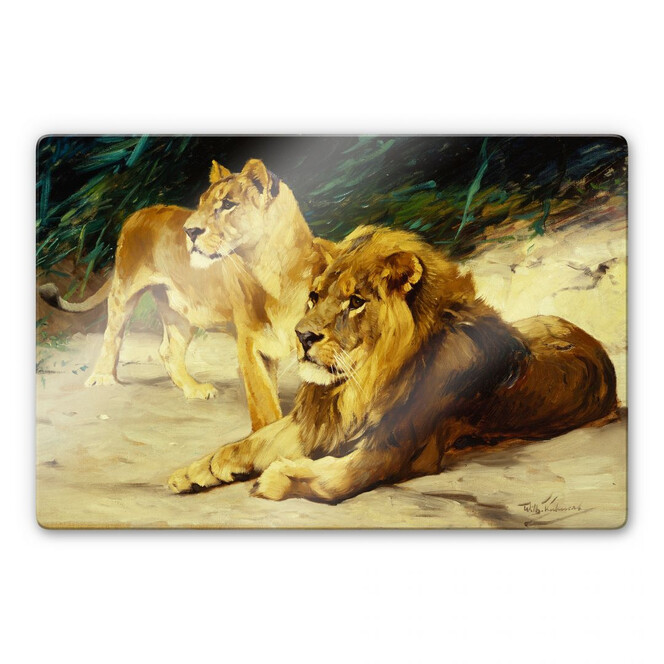Glasbild Kuhnert - Löwenpaar