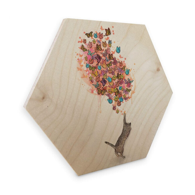 Hexagon - Holz Birke-Furnier Graves - Catching Butterflies