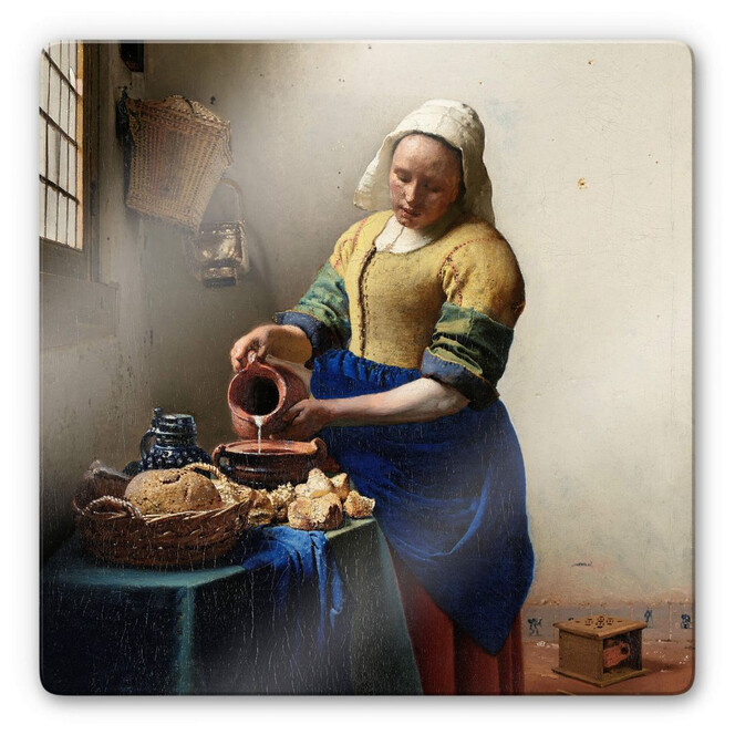 Glasbild Vermeer - Das Mädchen mit dem Milchkrug - quadratisch