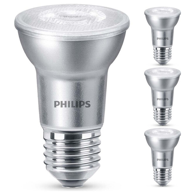 Philips LED Lampe ersetzt 50W, E27 Reflektor PAR20. warmweiss, 500 Lumen, dimmbar, 4er Pack Energieklasse A&