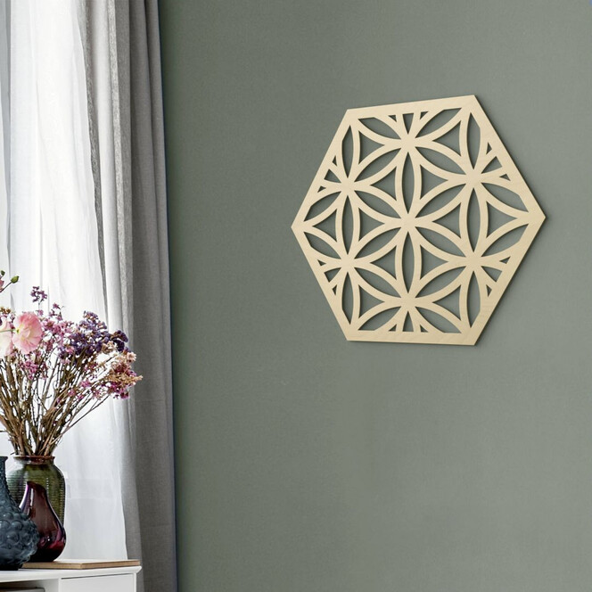 Holzdeko Pappel - Hexagon Blume des Lebens