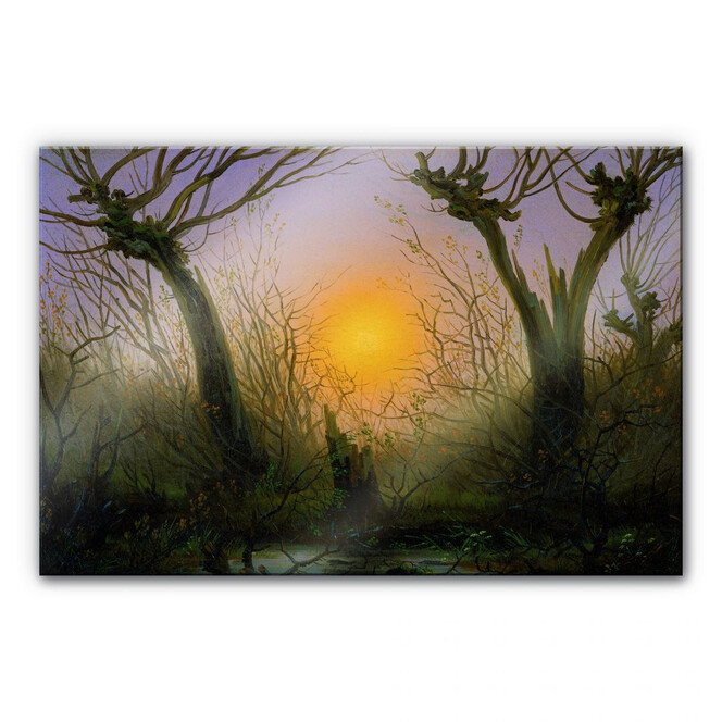 Acrylglasbild Friedrich - Waldlandschaft bei tiefstehender Sonne