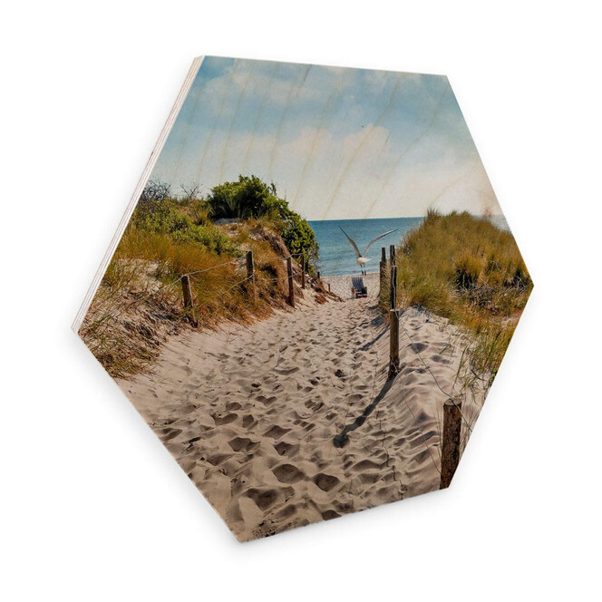 Hexagon - Holz Birke-Furnier - Way to the Beach
