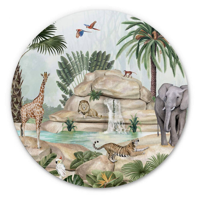 Kinderzimmer Wandbild Kikki Belle - Dschungel Paradies - Alu-Dibond Rund