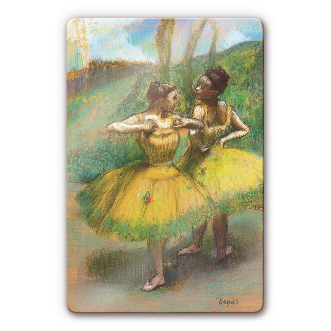 Glasbild Degas - Zwei Tänzerinnen in gelb