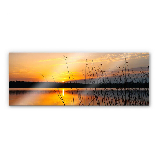 Acrylglasbild Sonnenuntergang am See - Panorama