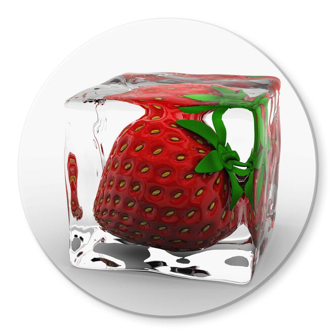 Glasbild Erdbeereiswürfel - rund