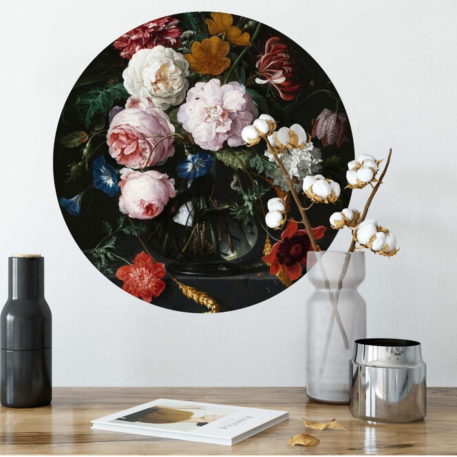 Wandtattoo Heem - Stillleben mit Blumen in einer Glasvase - rund