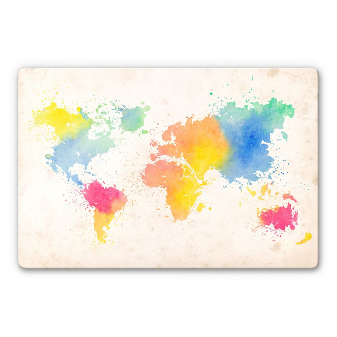 Glasbild Weltkarte - Watercolour