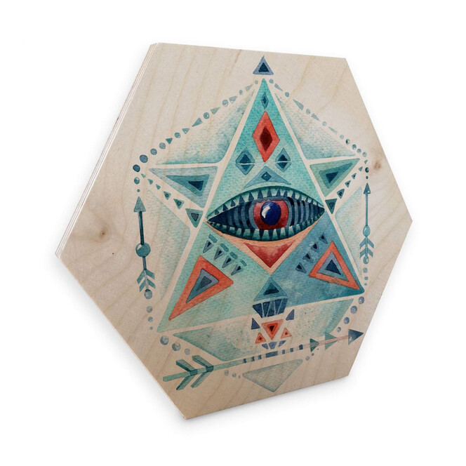 Hexagon - Holz Birke-Furnier - Kvilis - Blaues Prisma