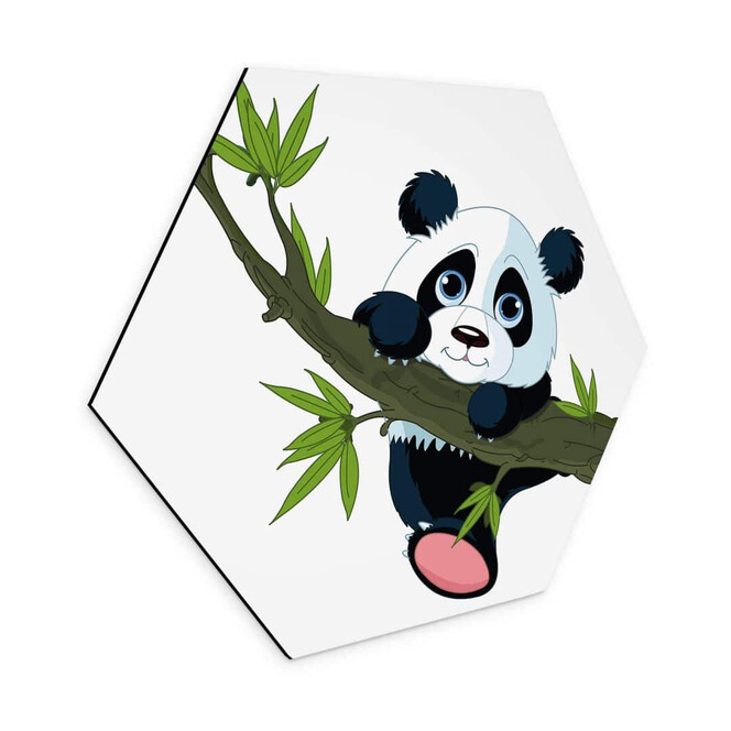 Alu-Dibond Wandbild Kletternder Panda - Hexagon