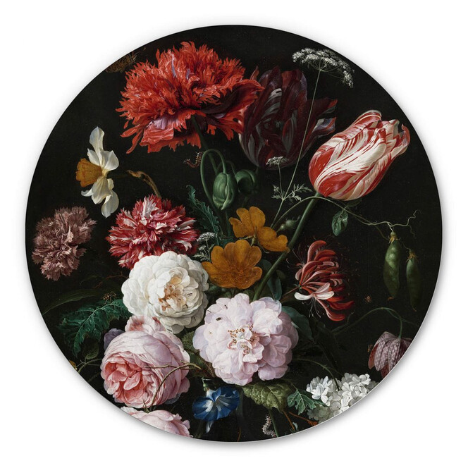Alu-Dibond Heem - Stillleben mit Blumen in einer Glasvase - Rund