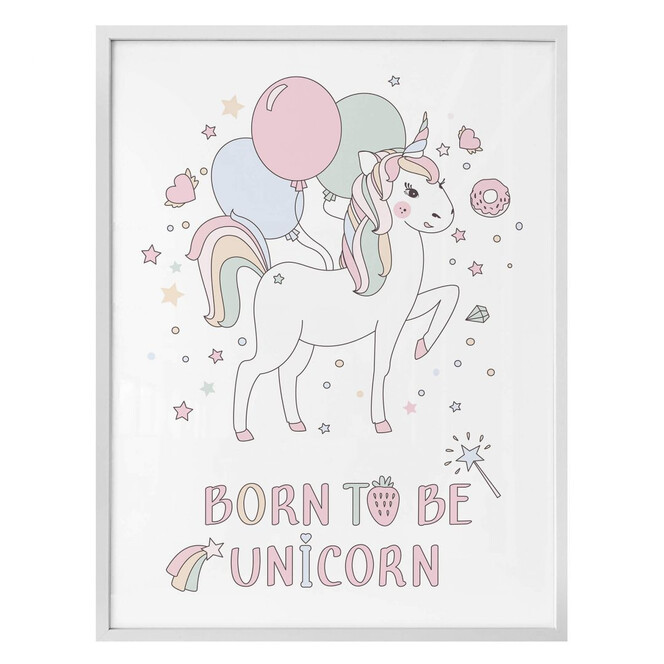 Poster Kvilis - Born to be a Unicorn - Einhorn mit Luftballons
