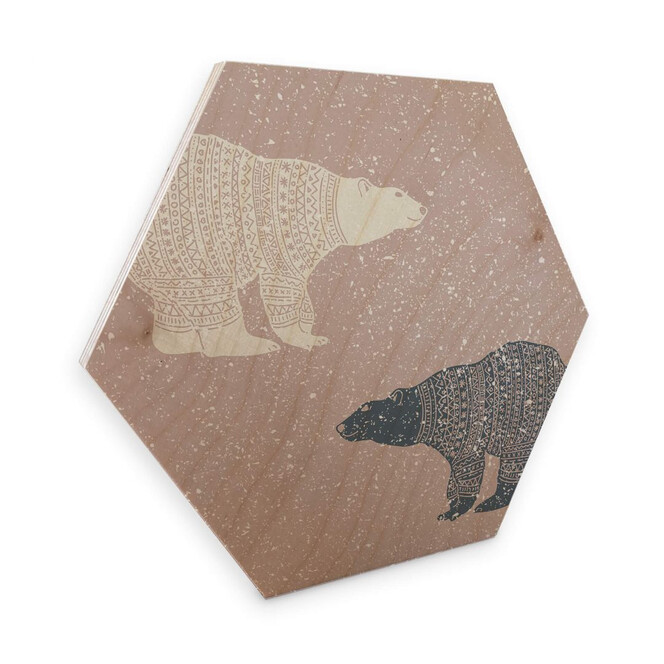 Hexagon - Holz Birke-Furnier Polarbären