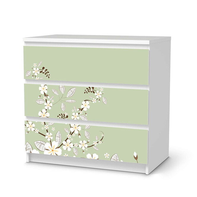 Klebefolie IKEA Malm Kommode 3 Schubladen - White Blossoms- Bild 1