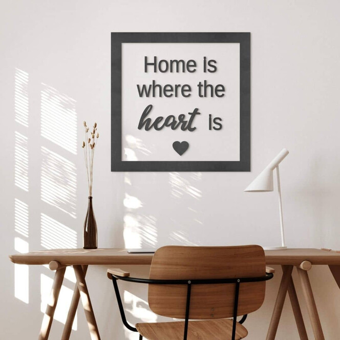 MDF Schriftzug mit Rahmen - Home is where the heart is