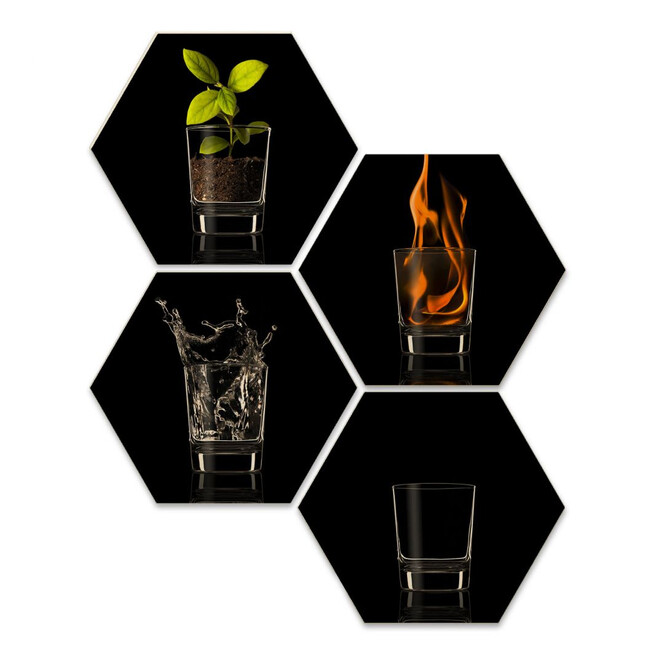 Hexagon - Holz Birke-Furnier - Frutos Vargas - The Four Elements (4er Set)
