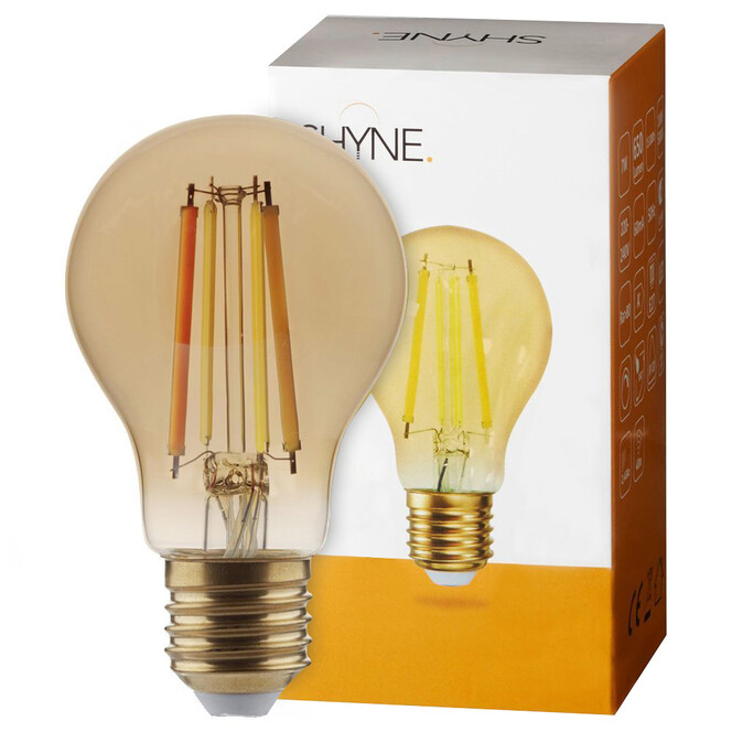 SHYNE | LED Leuchtmittel E27. amber, Birne - A60. 7W, 806 Lumen, dimmbar, 2500K