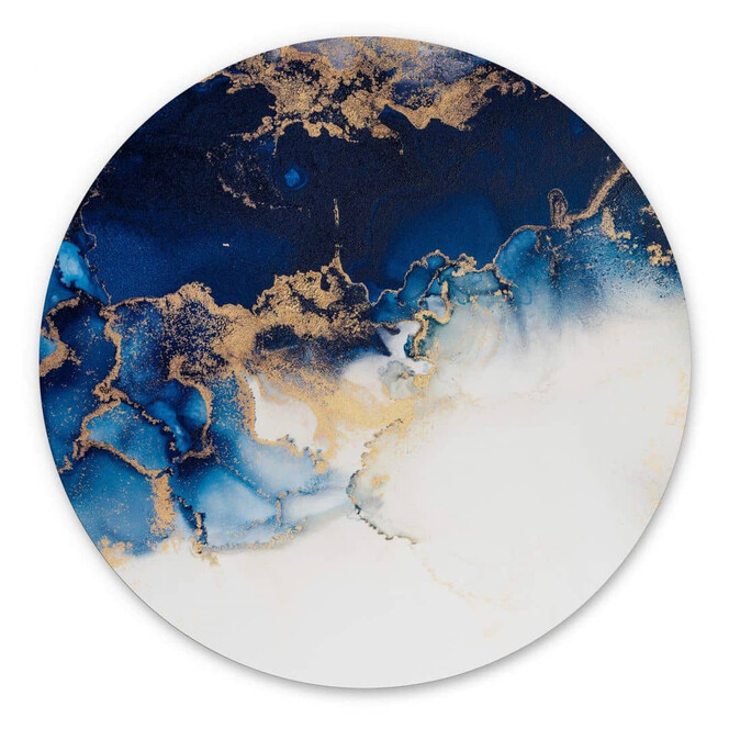 Alu-Dibond Abstrakter Marmor mit Blau und Goldeffekt - Rund