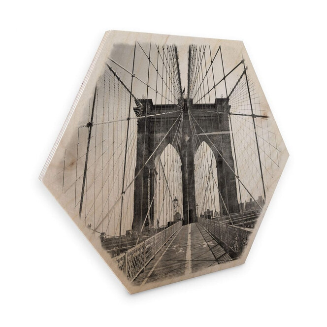 Hexagon - Holz Birke-Furnier - Brooklyn Bridge Perspektive - Shabby