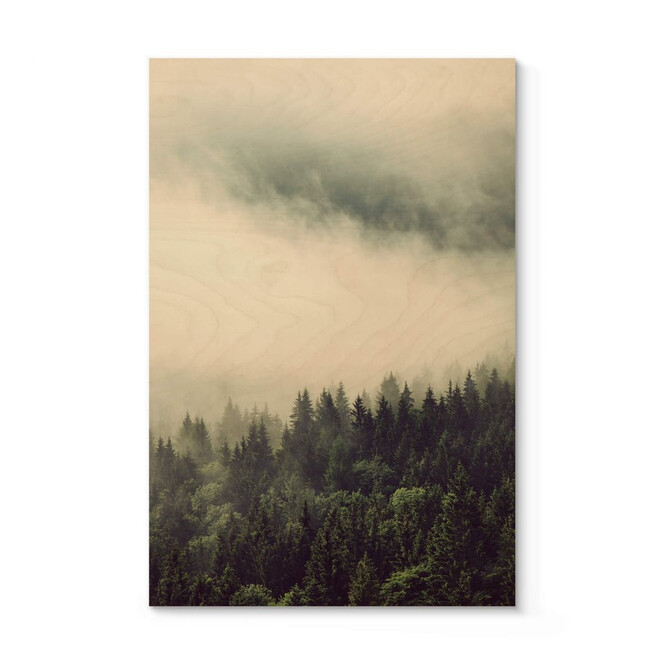 Holzposter Nebel im Wald 02