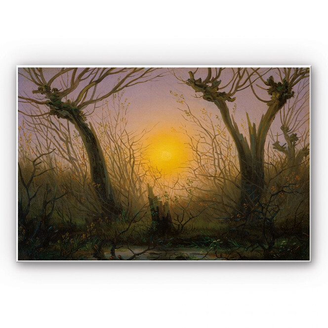 Wandbild Friedrich - Waldlandschaft bei tiefstehender Sonne
