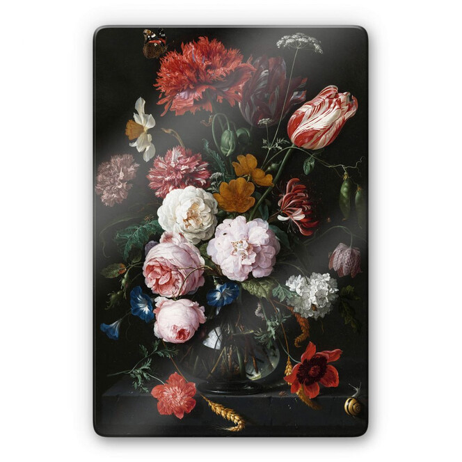 Glasbild Heem - Stillleben mit Blumen in einer Glasvase