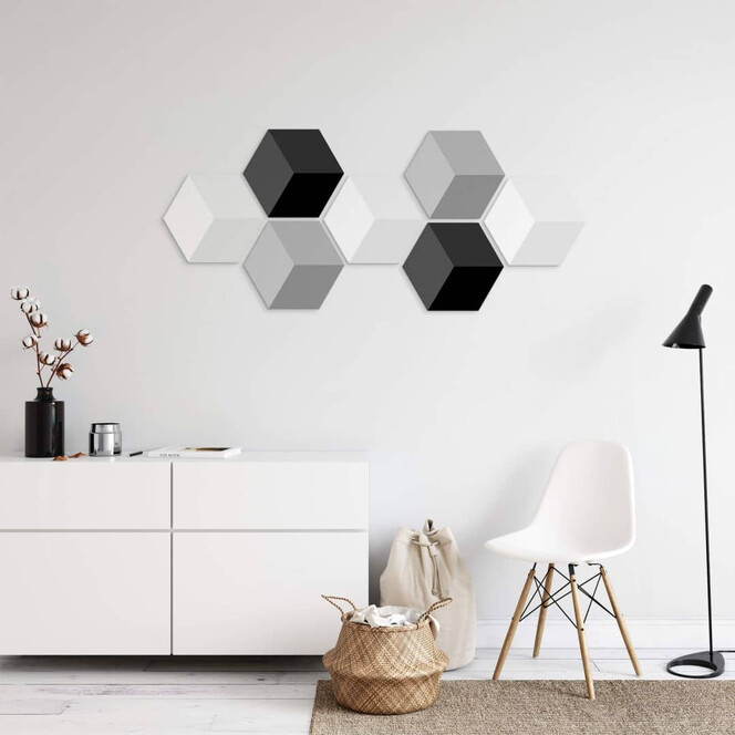 3D Hexagon - Alu-Dibond Set Schwarz Weiss (7er Set)