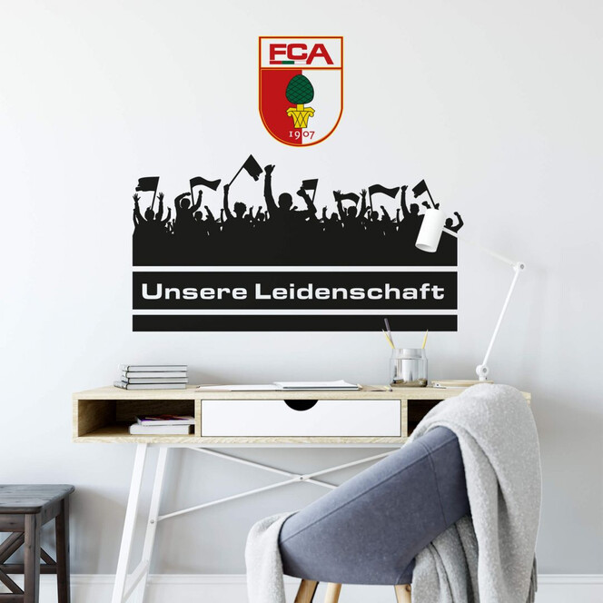 Wandtattoo FC Augsburg Unsere Leidenschaft mit Fans mit Logo farbig