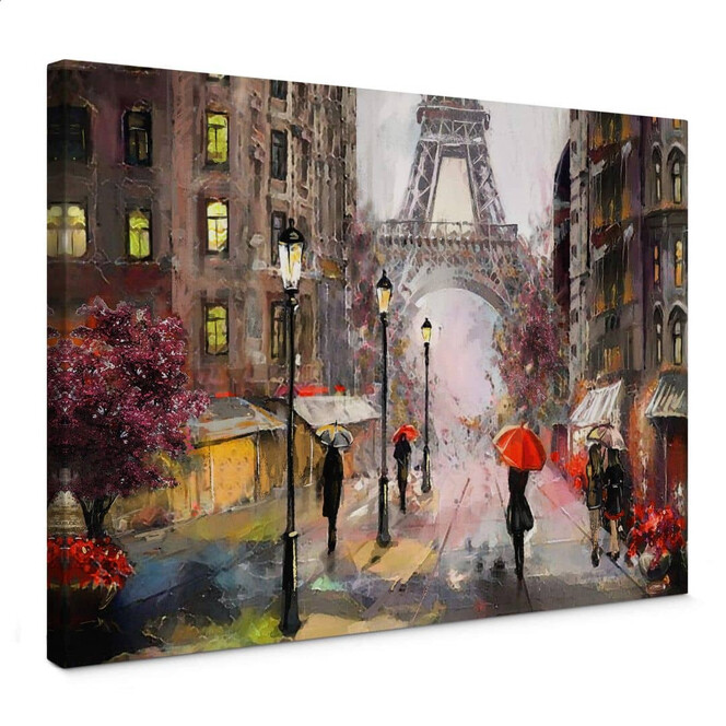 Leinwandbild Roter Schirm in Paris Aquarell