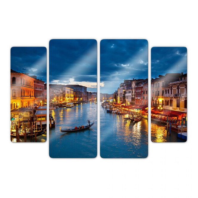 Glasbild Beleuchtetes Venedig (4-teilig)