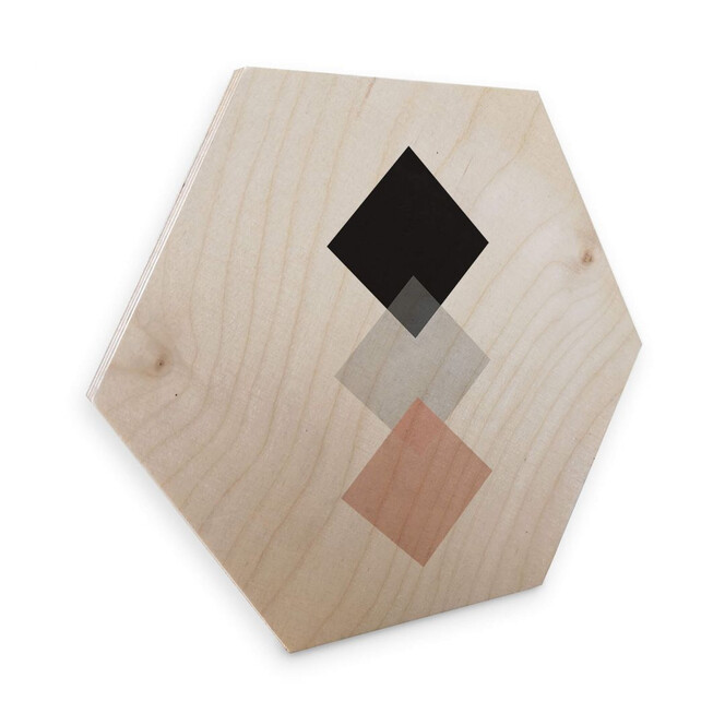 Hexagon - Holz Birke-Furnier Nouveauprints - Squares Pink